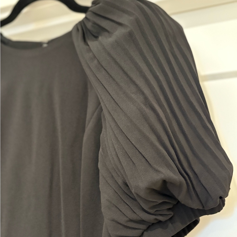 NWT [Calvin Klein] Midi Puff Pleated-Sleeve Stretch Sheath Dress Black Womens 10 - Picture 5 of 12